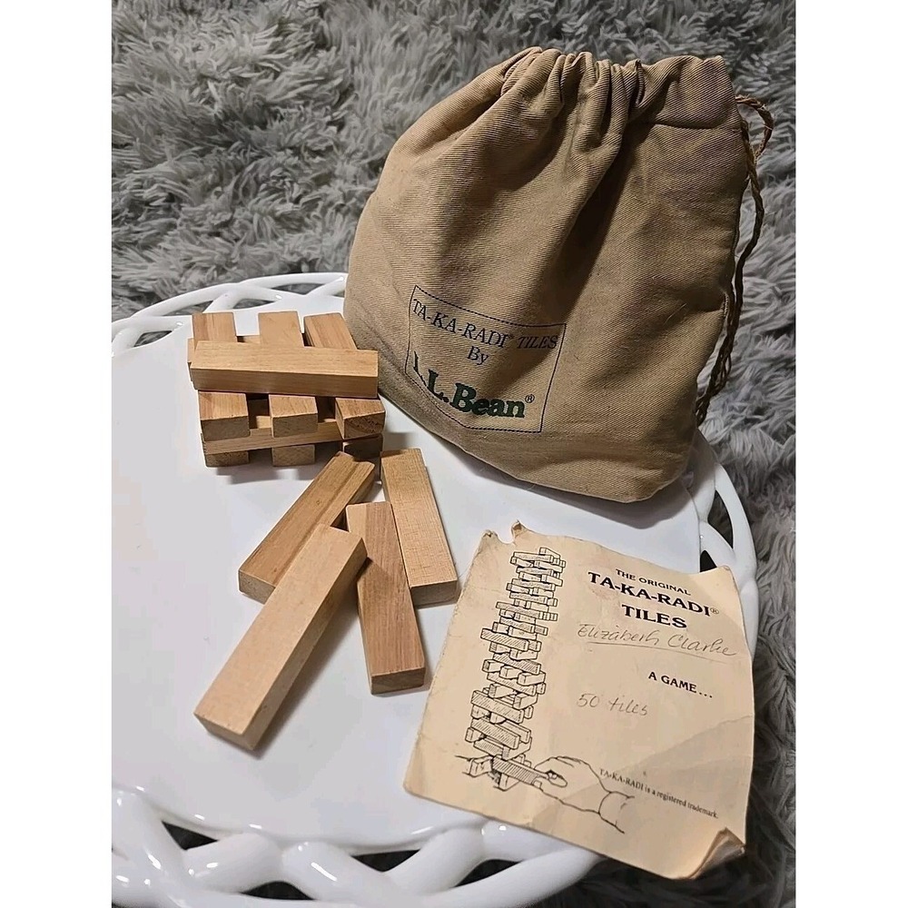 VTG 1980s Ta-Ka-Radi Tiles By LL Bean Game 50 Wooden Tiles Stacking Game EUC